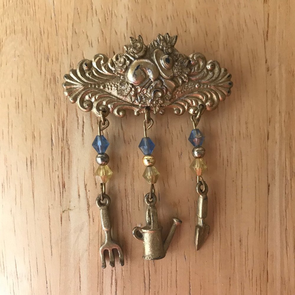 Gardener Pin Brooch Handmade VTG Gardening Tools